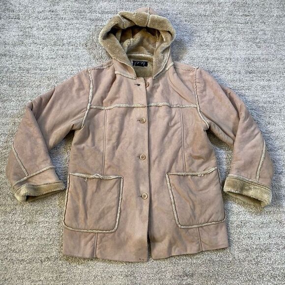 Vintage Y2K Izzi Leather Suede Button Up Fur Women’s Jacket Coat - Picture 1 of 7